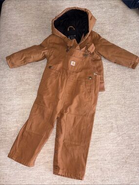 Carhartt Kids' Brown Duck Bib Overalls and Heavy Coat Set